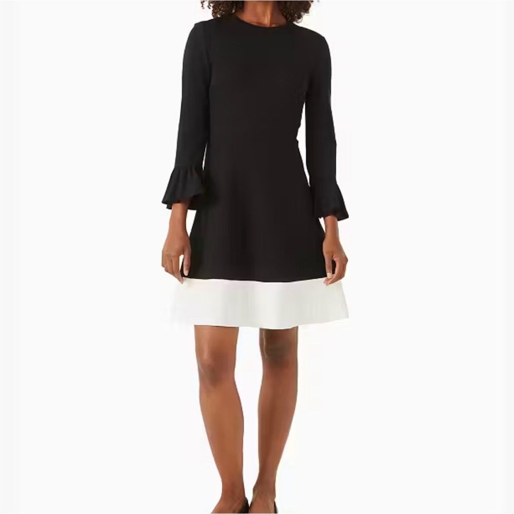 kate spade Black and White Midi Dress with Ruffle Sleeves